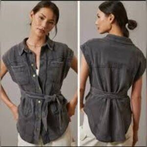 ANTHROPOLOGIE Pilcro Carbon Gray Belted Vest Size M